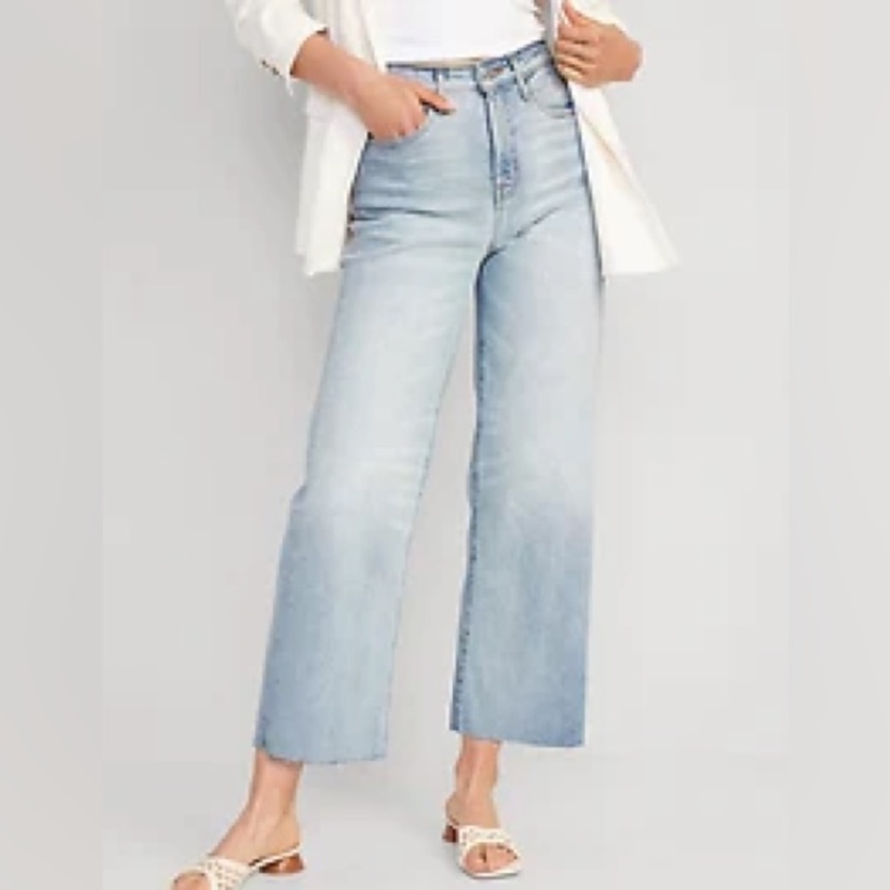 COPY - ON Extra High-Waisted Cropped Cut-Off Wide-Leg Jeans for Women Color:Pol…
